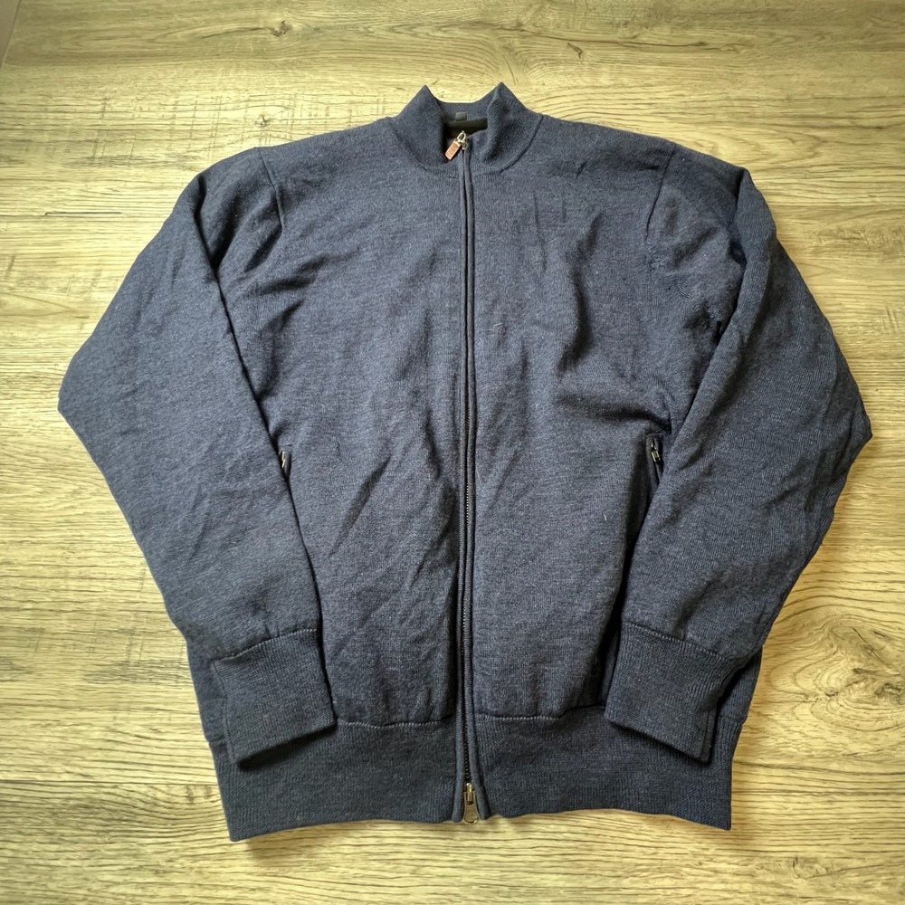 Turtleson Full Zip Sweater Mens Medium Blue Mock Neck Knit Golf Jacket S78
